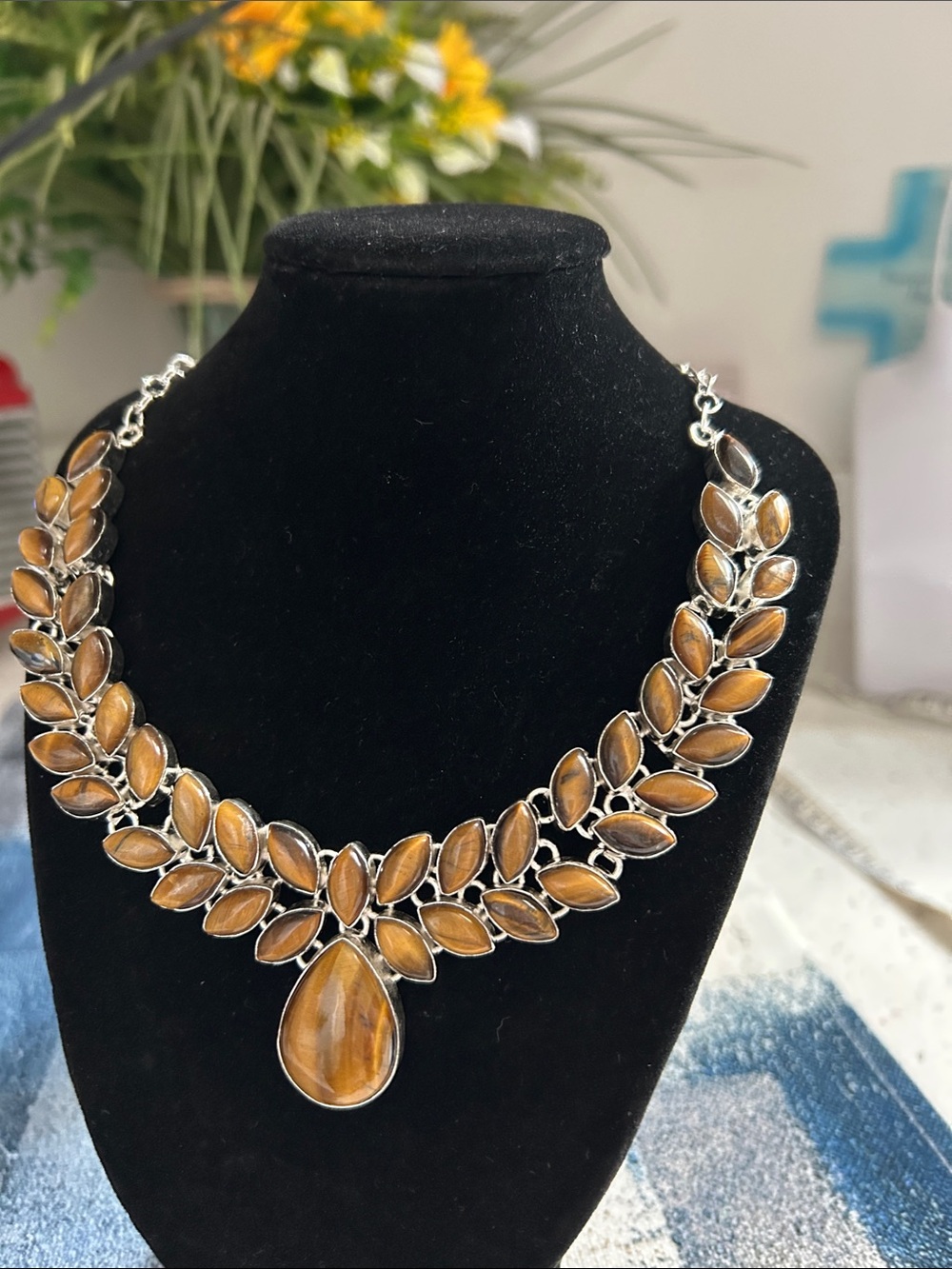 Sterling Silver Tigers Eye Gemstone Necklace - Picture 3 of 10
